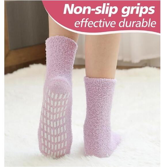 Slipper Socks for Women Men Grip Hospital Socks with Grips Fuzzy Non Slip Warm - Picture 3 of 7